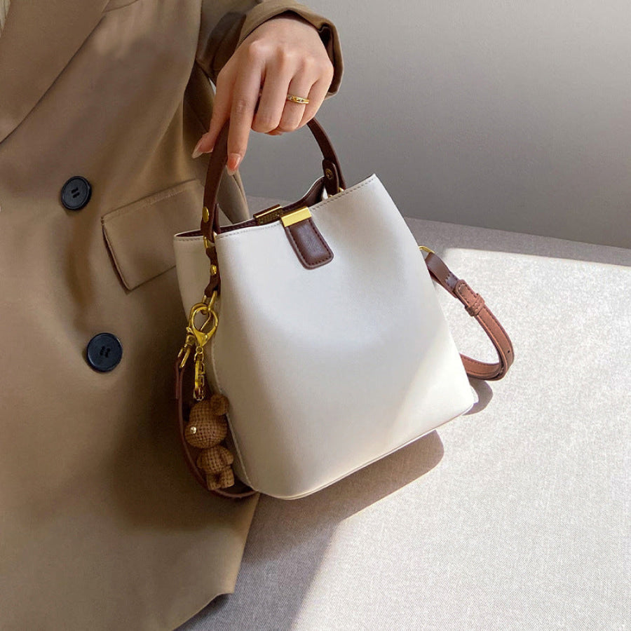 Leather Bucket Crossbody Bag Beige / ONESIZE Apparel and Accessories