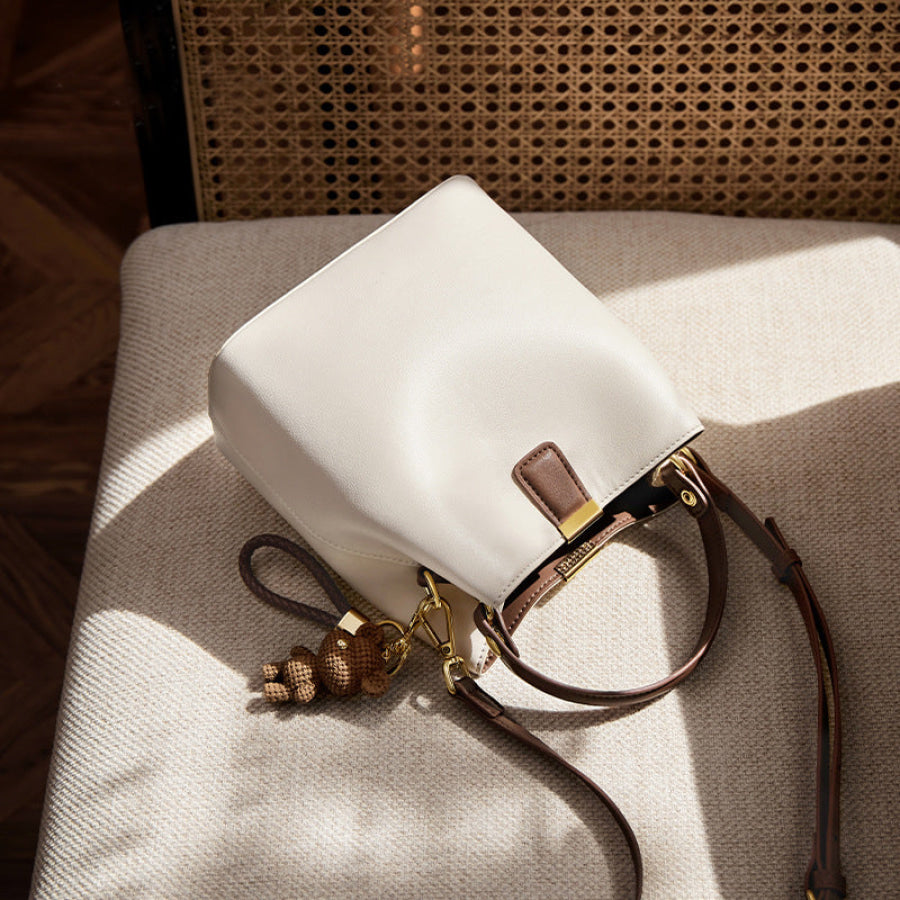 Leather Bucket Crossbody Bag Beige / ONESIZE Apparel and Accessories