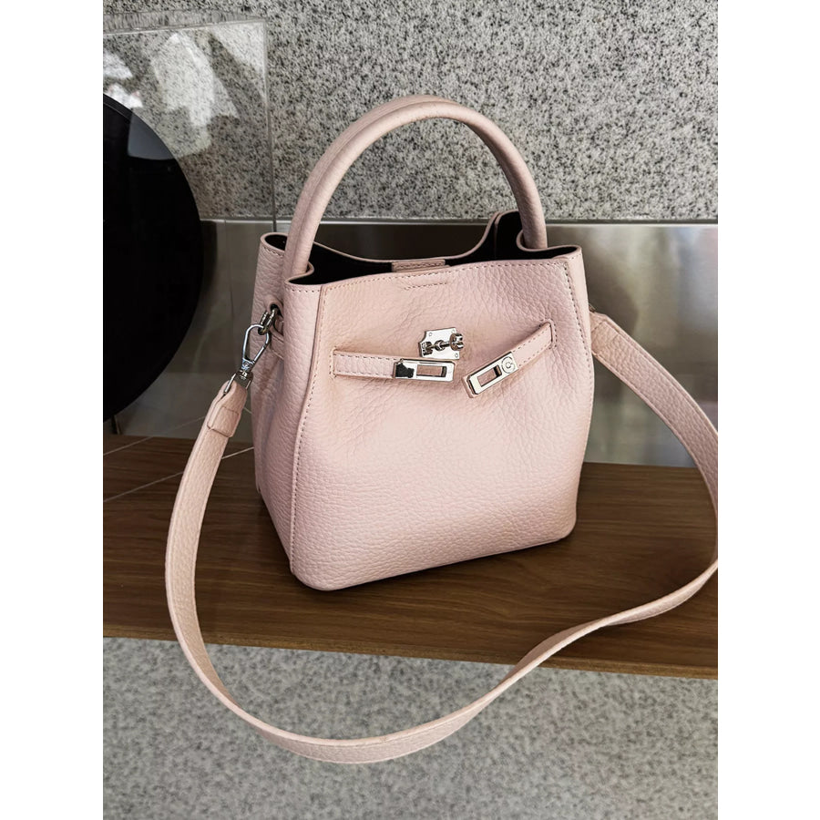 Leather Bucket Crossbody Bag Blush Pink / One Size Apparel and Accessories