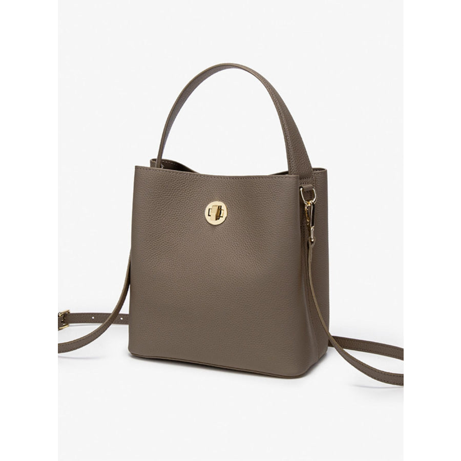 Leather Bucket Crossbody Bag Mocha / ONESIZE Apparel and Accessories