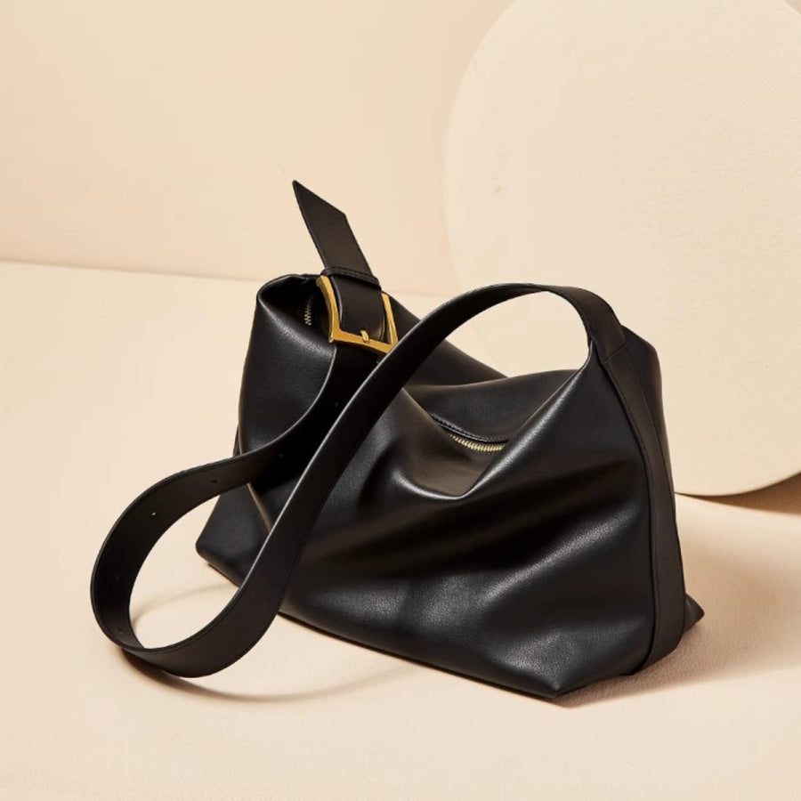 Leather Buckle Shoulder Bag Black / One Size Apparel and Accessories