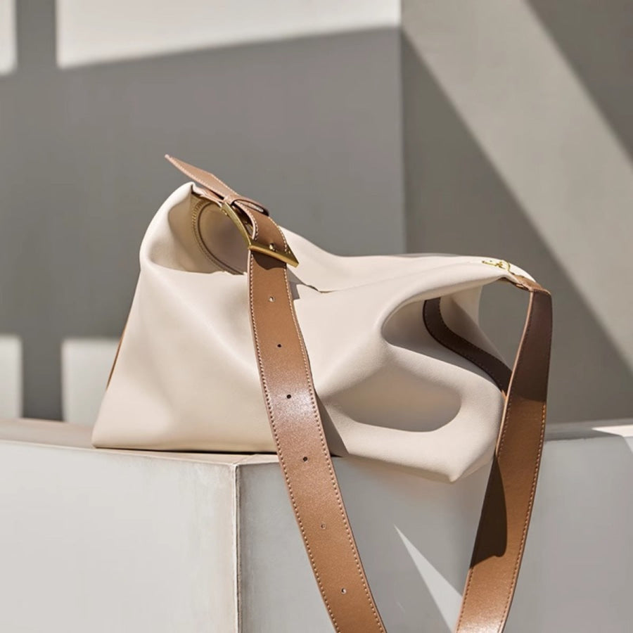 Leather Buckle Shoulder Bag White / One Size Apparel and Accessories