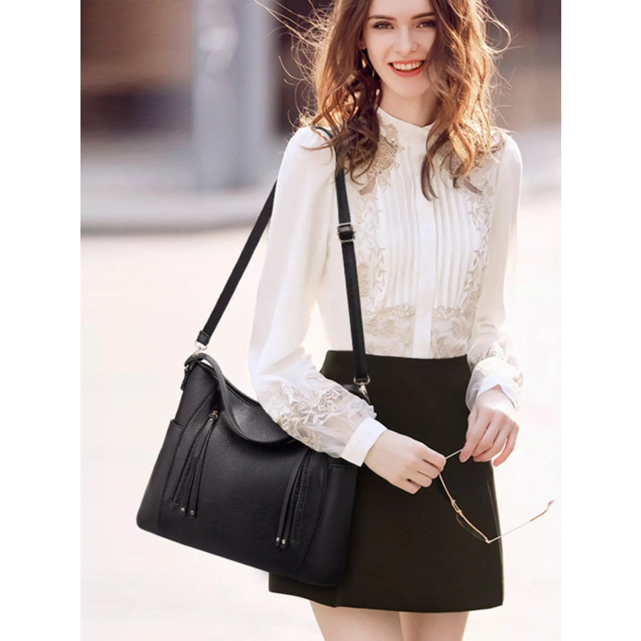 Leather Casual Shoulder Bag Black / onesize Apparel and Accessories