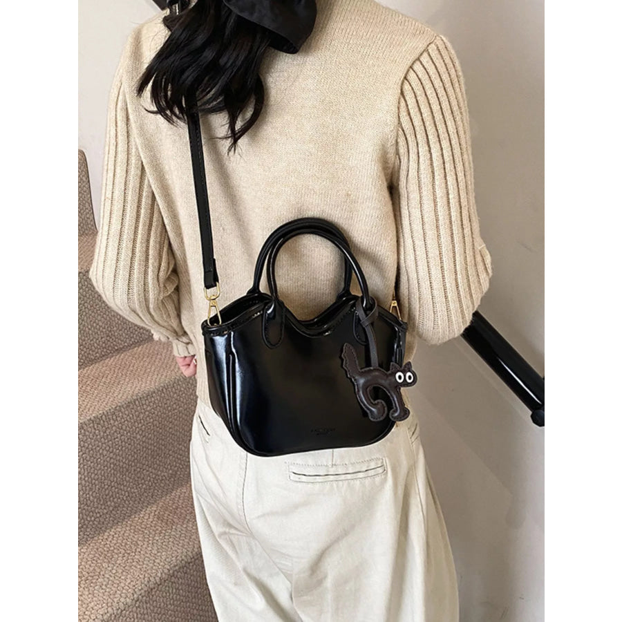 Leather Cat Charm Crossbody Bag Black / One Size Apparel and Accessories