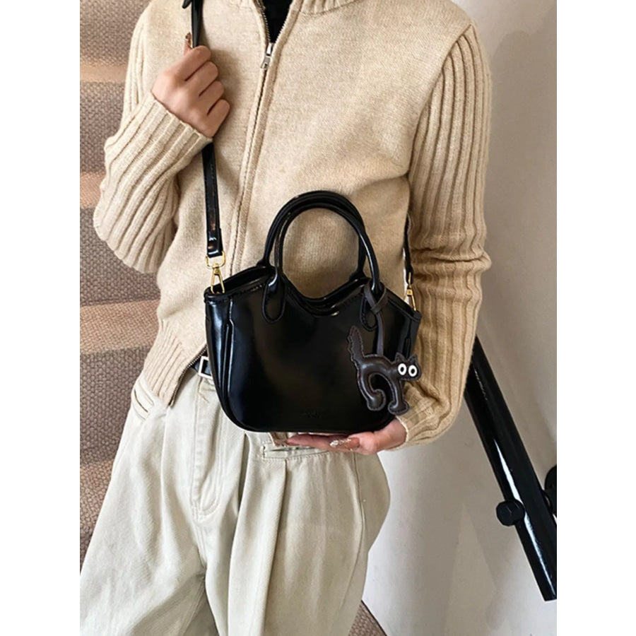 Leather Cat Charm Crossbody Bag Black / One Size Apparel and Accessories