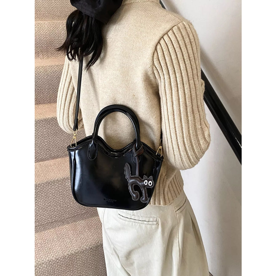 Leather Cat Charm Crossbody Bag Black / One Size Apparel and Accessories