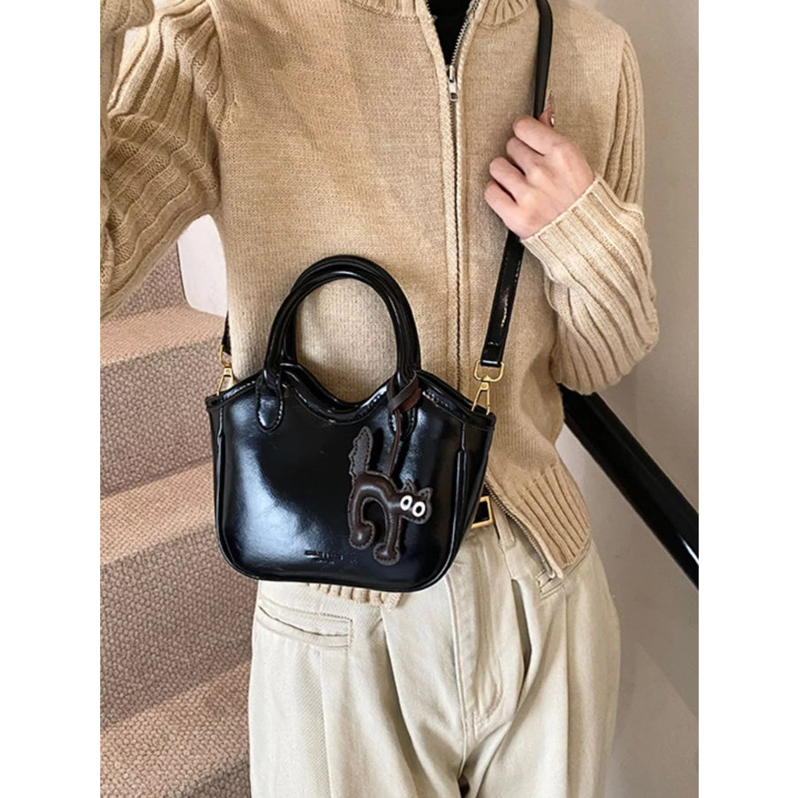 Leather Cat Charm Crossbody Bag Black / One Size Apparel and Accessories