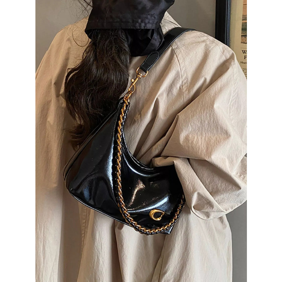 Leather Chain Shoulder Bag Black / One Size Apparel and Accessories