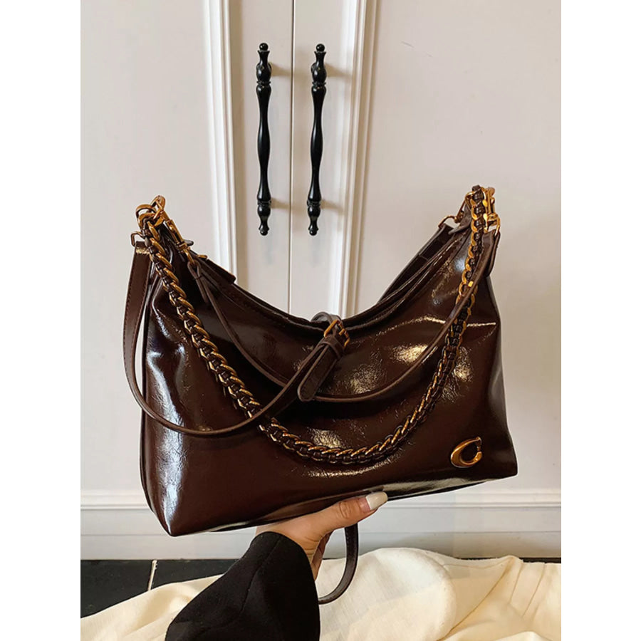 Leather Chain Shoulder Bag Brown / One Size Apparel and Accessories