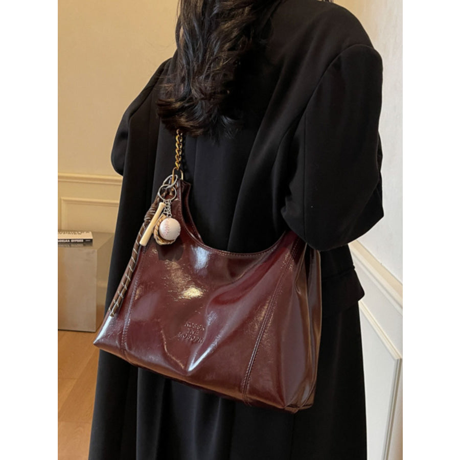 Leather Chain Shoulder Bag Burgundy / One Size Apparel and Accessories