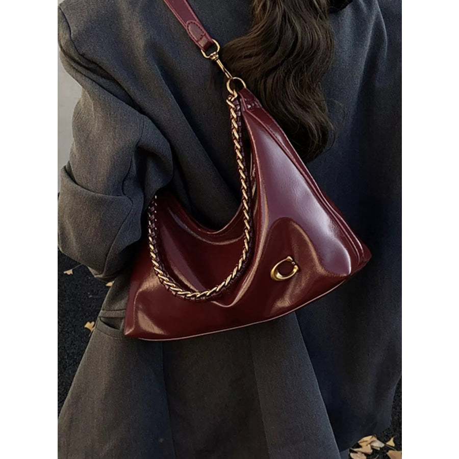 Leather Chain Shoulder Bag Red / One Size Apparel and Accessories