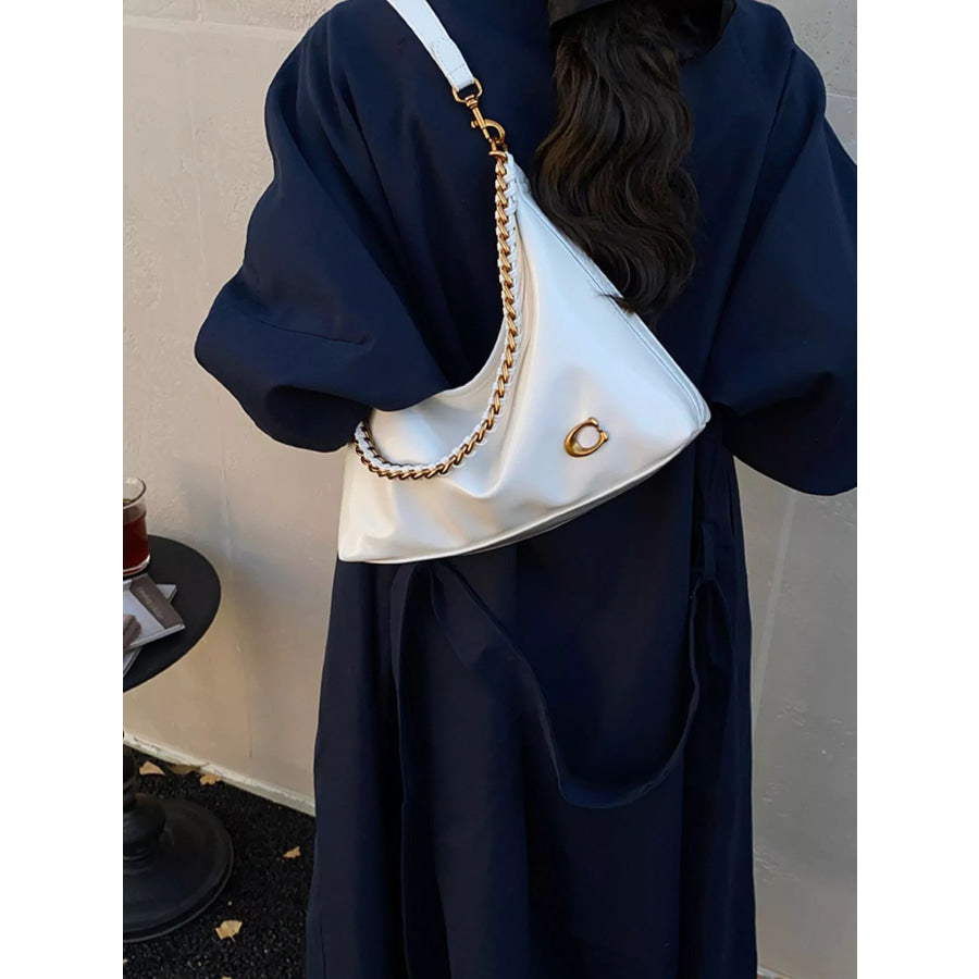 Leather Chain Shoulder Bag White / One Size Apparel and Accessories