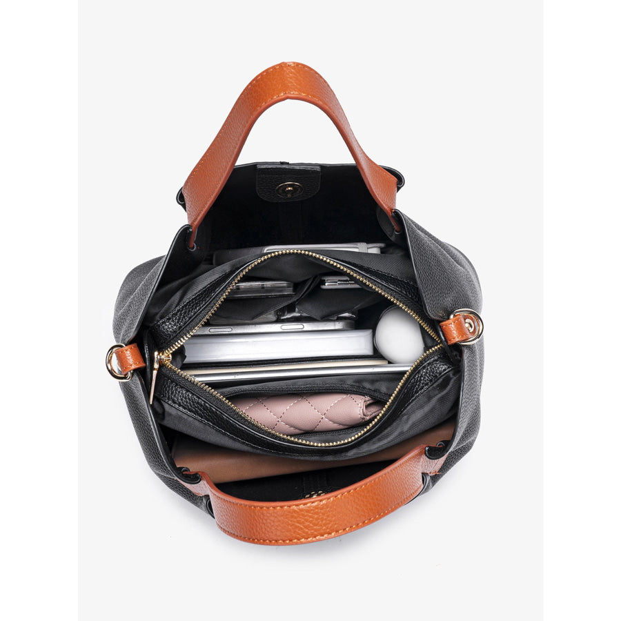 Leather Contrast Handle Handbag Apparel and Accessories
