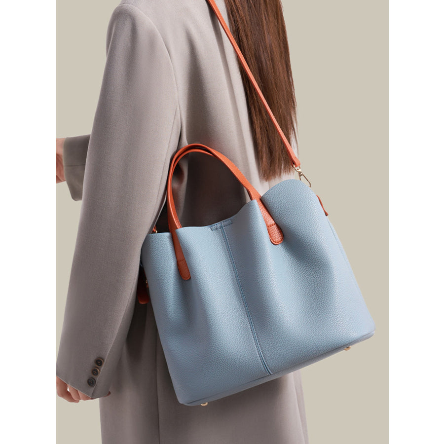 Leather Contrast Handle Handbag Apparel and Accessories