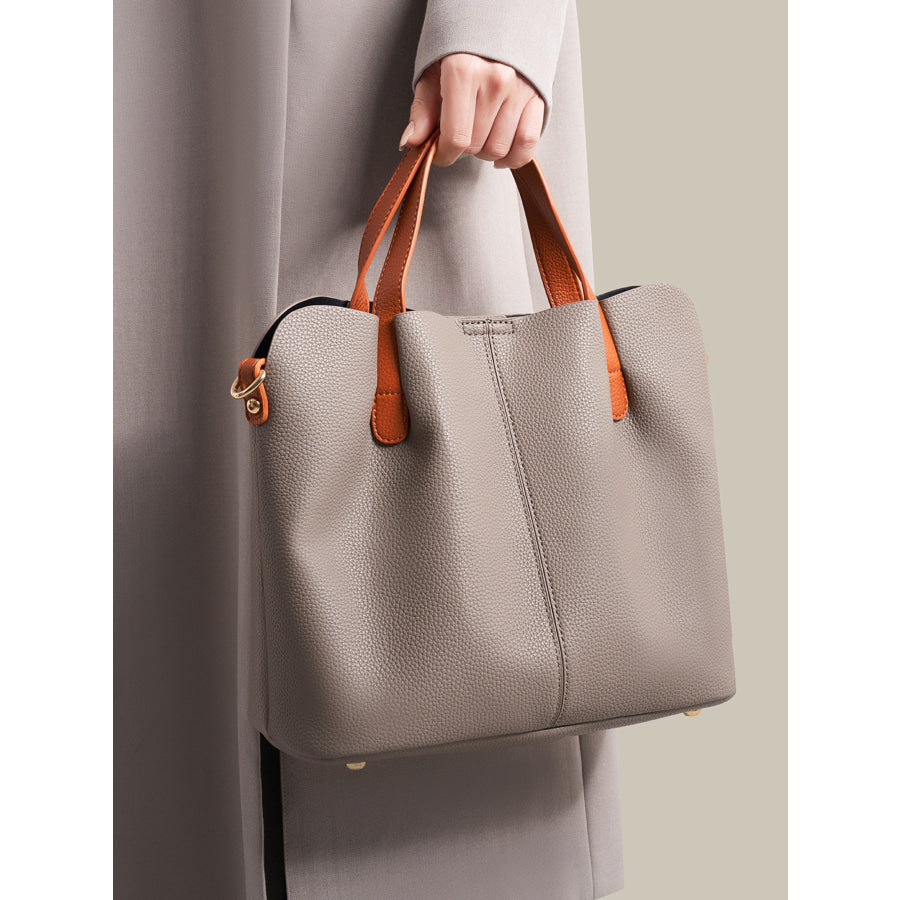 Leather Contrast Handle Handbag Apparel and Accessories