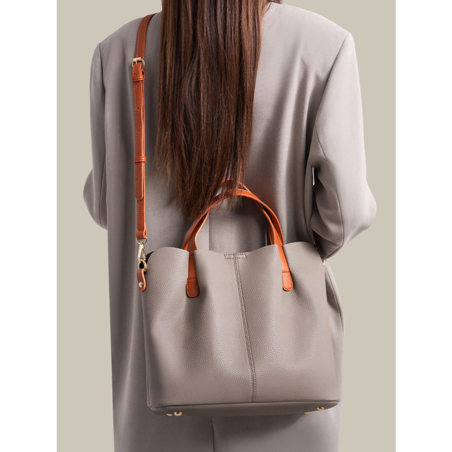 Leather Contrast Handle Handbag Apparel and Accessories