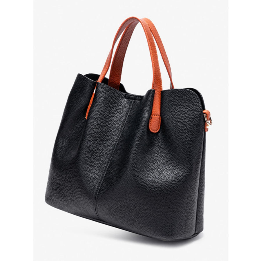 Leather Contrast Handle Handbag Apparel and Accessories