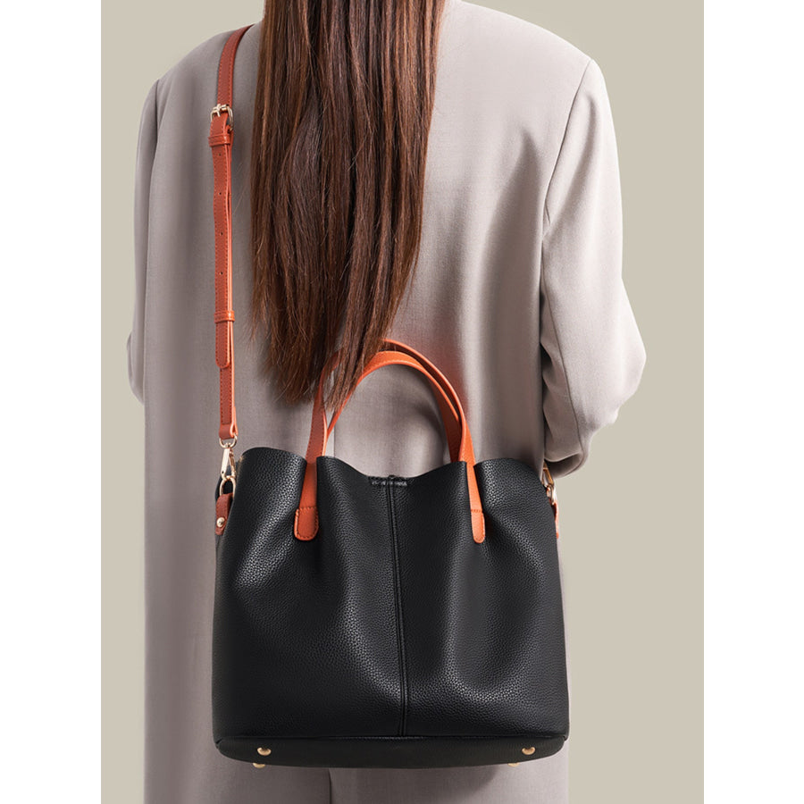 Leather Contrast Handle Handbag Apparel and Accessories