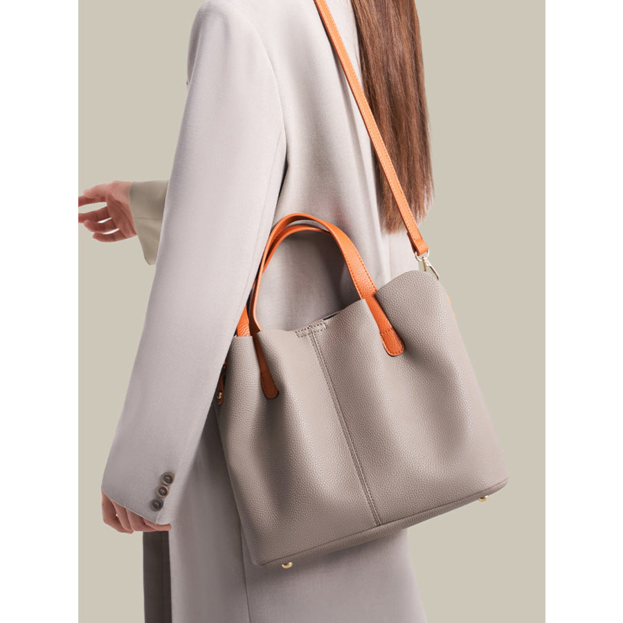 Leather Contrast Handle Handbag Apparel and Accessories