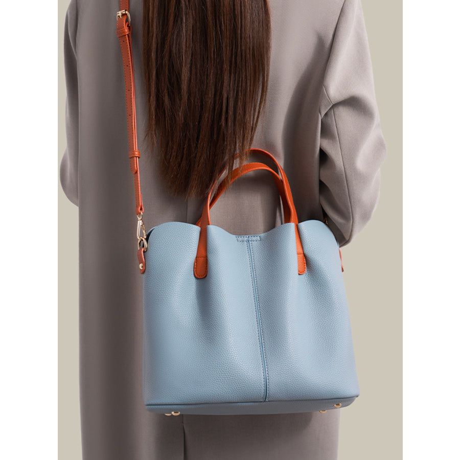 Leather Contrast Handle Handbag Apparel and Accessories