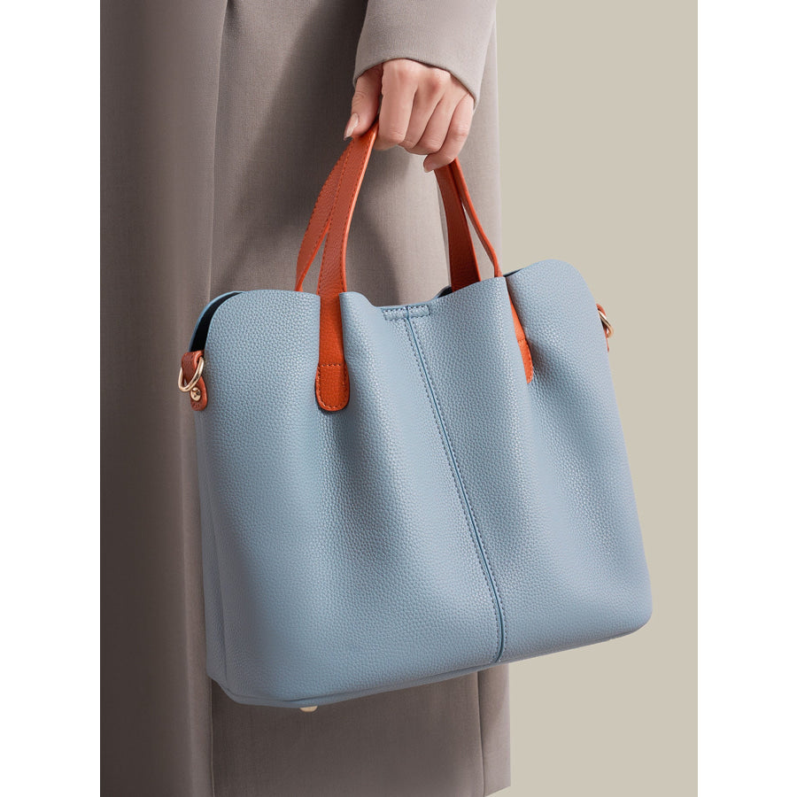 Leather Contrast Handle Handbag Blue / ONESIZE Apparel and Accessories