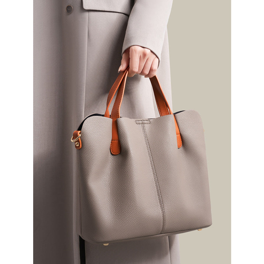 Leather Contrast Handle Handbag Gray / ONESIZE Apparel and Accessories