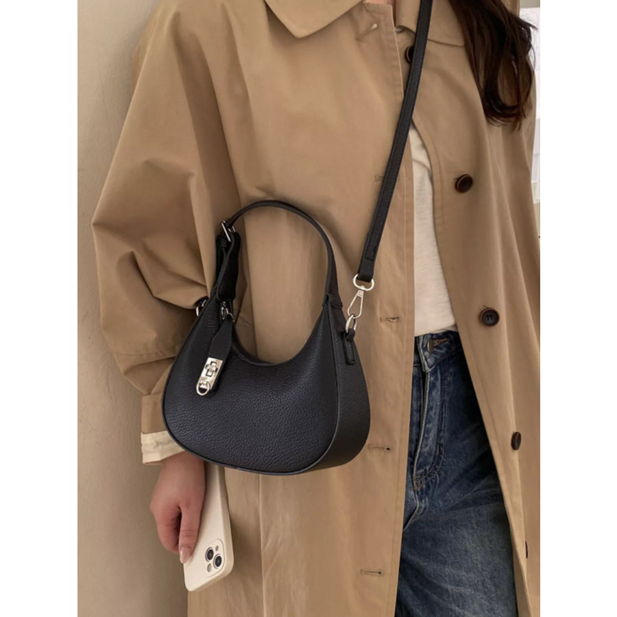Leather Crescent Crossbody Bag Black / One Size Apparel and Accessories