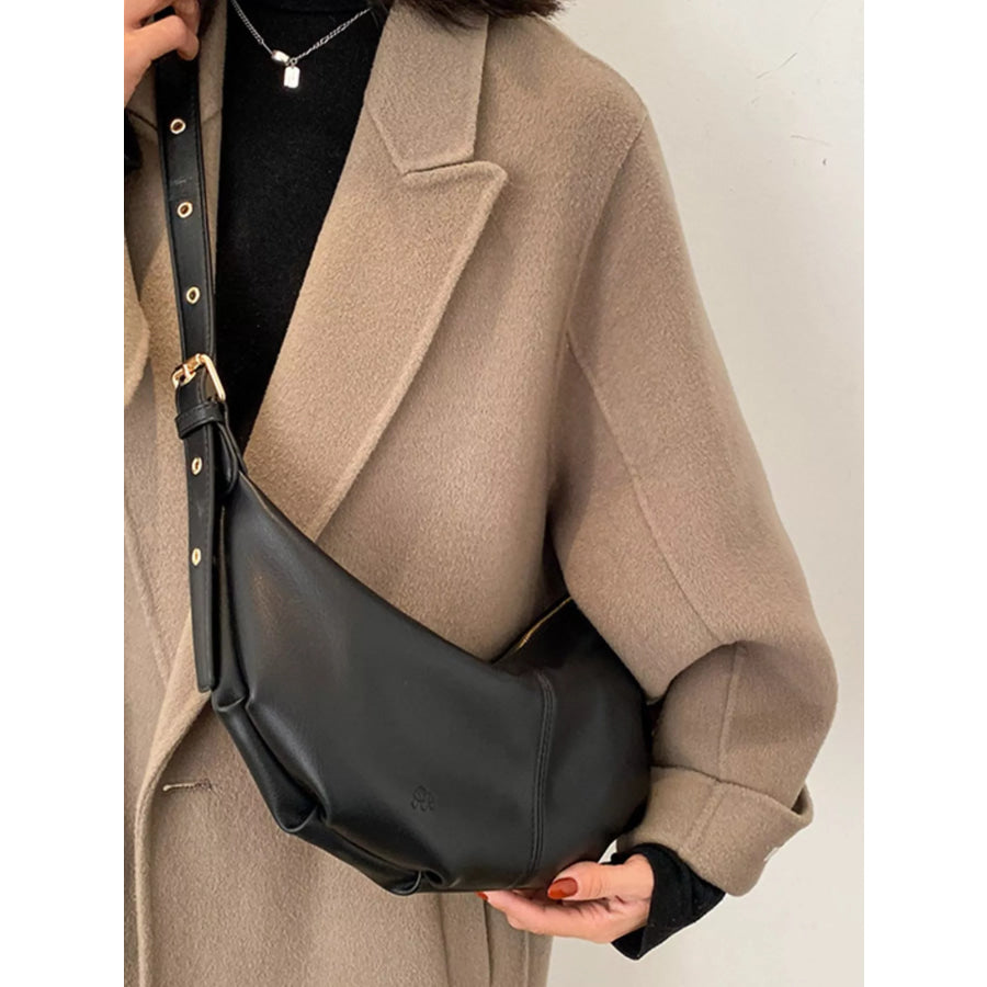 Leather Crescent Crossbody Bag Black / One Size Apparel and Accessories