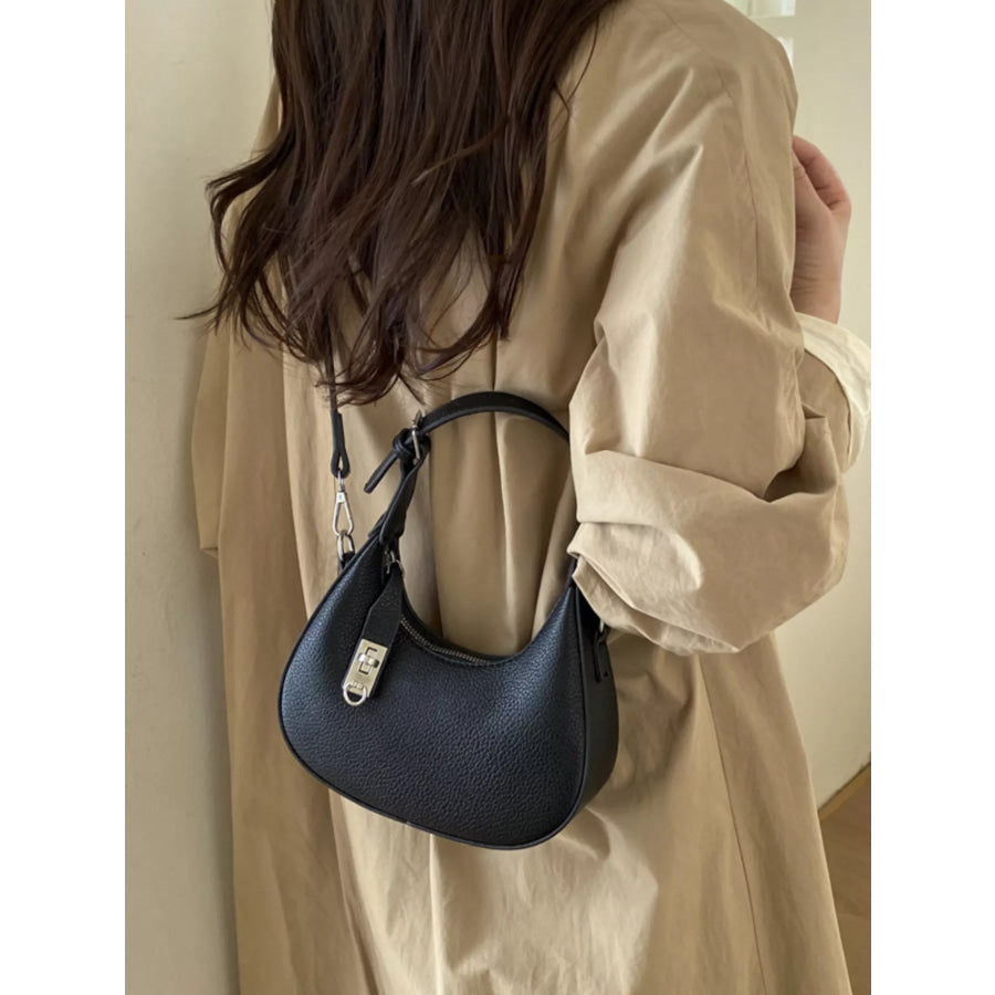 Leather Crescent Crossbody Bag Black / One Size Apparel and Accessories