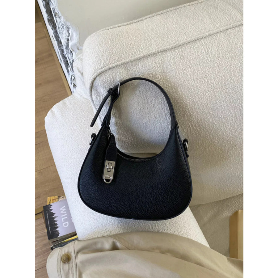 Leather Crescent Crossbody Bag Black / One Size Apparel and Accessories