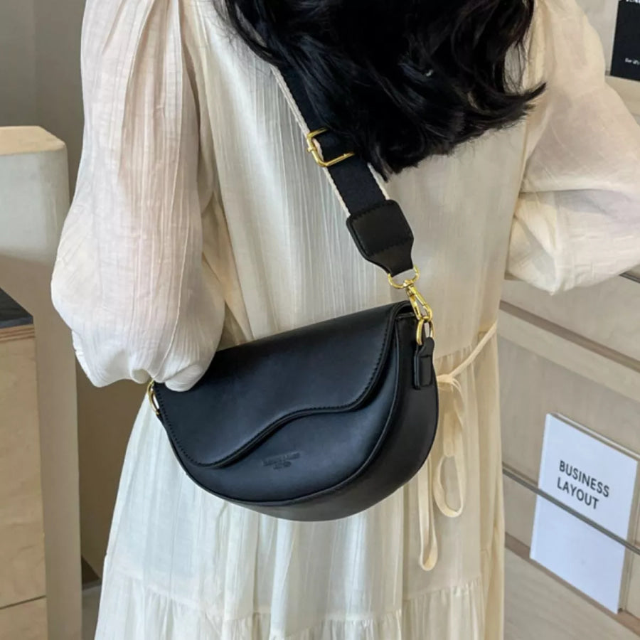 Leather Crescent Crossbody Bag Black / onesize Apparel and Accessories