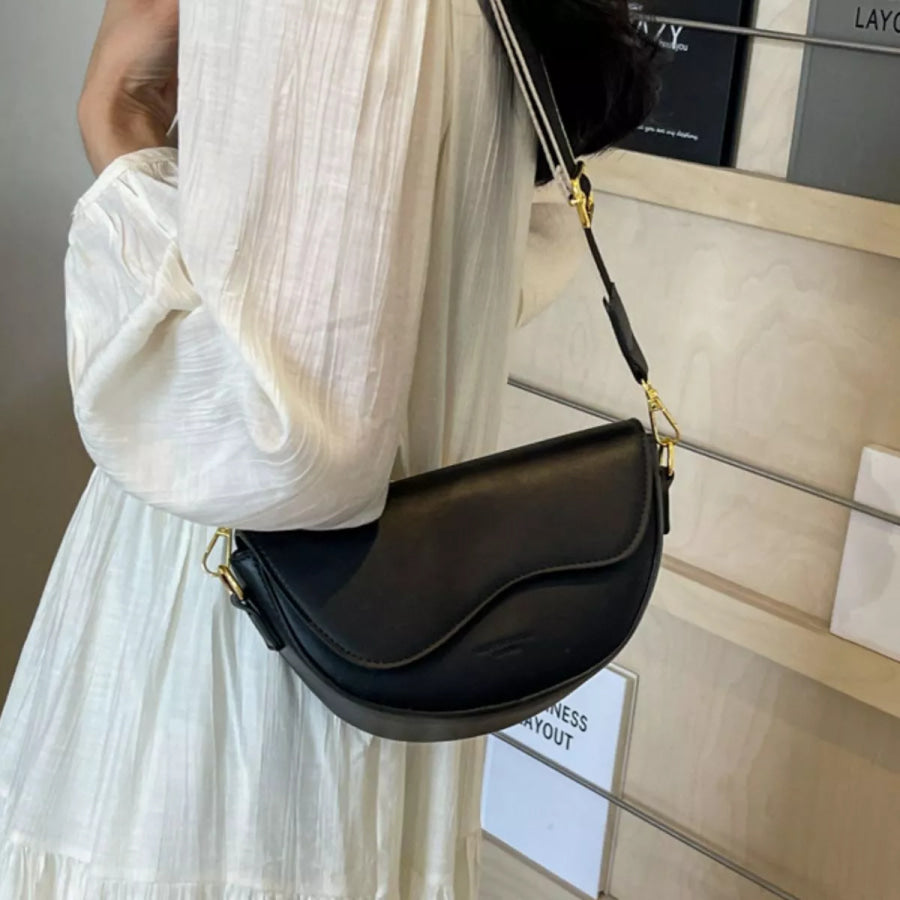 Leather Crescent Crossbody Bag Black / onesize Apparel and Accessories