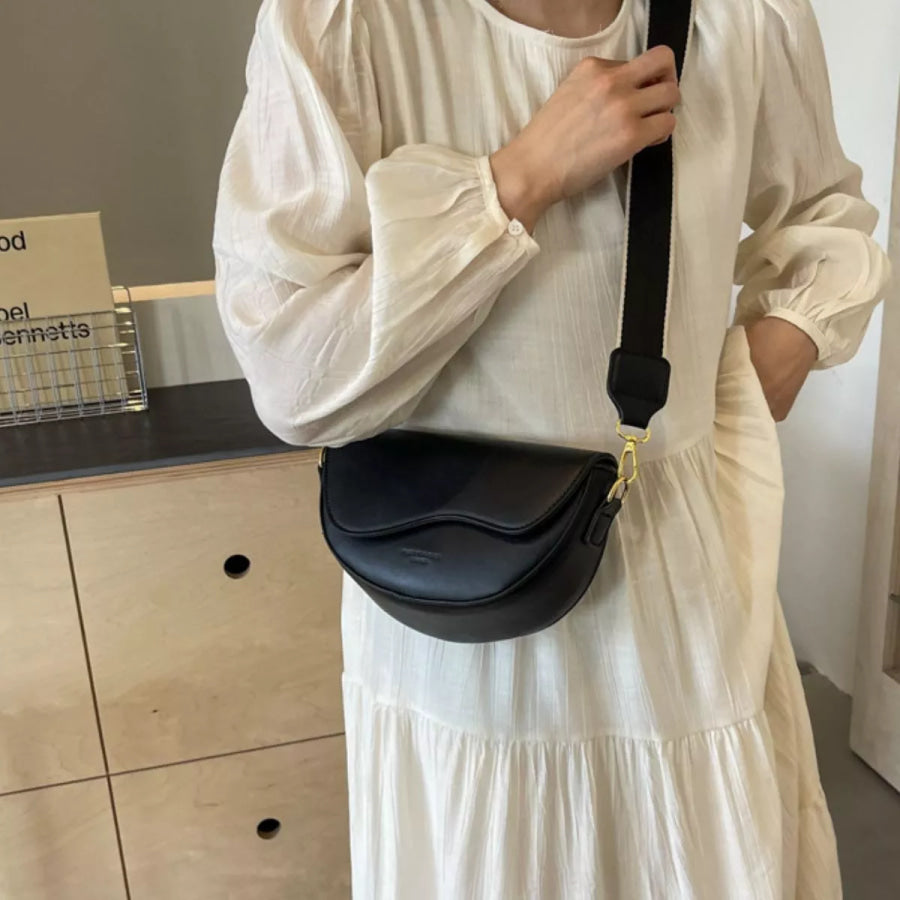 Leather Crescent Crossbody Bag Black / onesize Apparel and Accessories