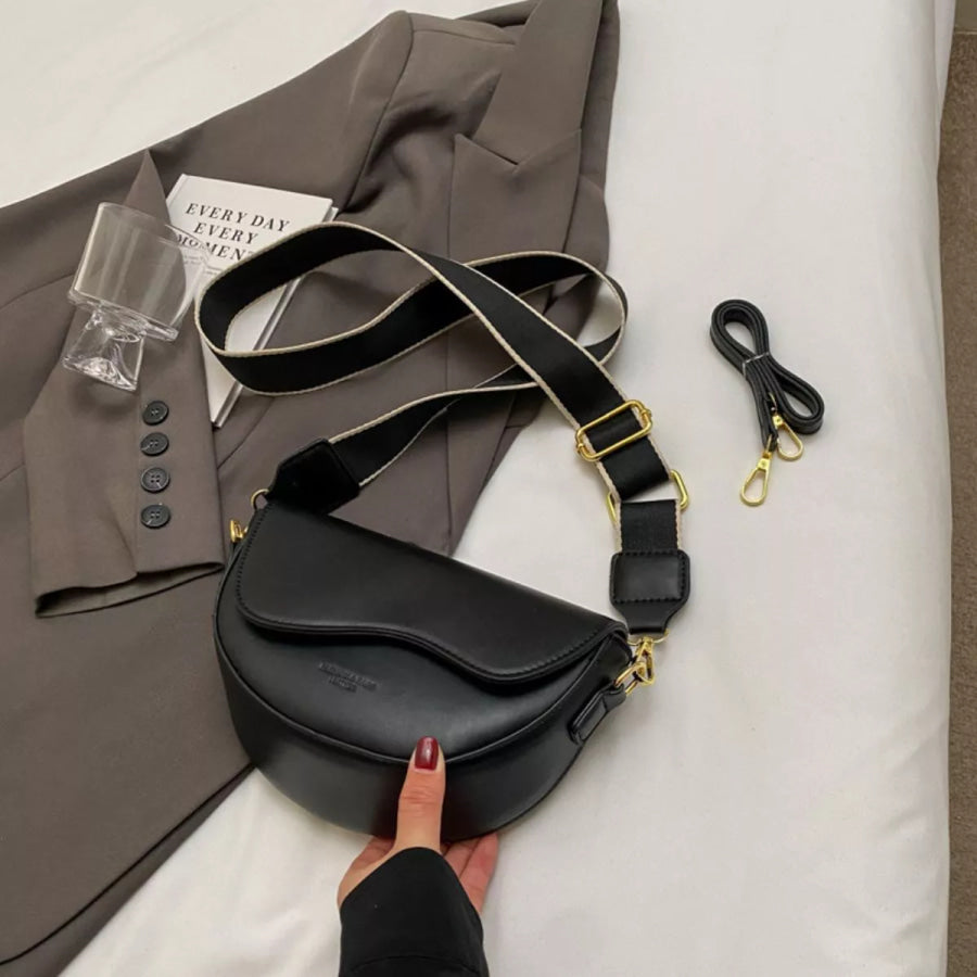 Leather Crescent Crossbody Bag Black / onesize Apparel and Accessories