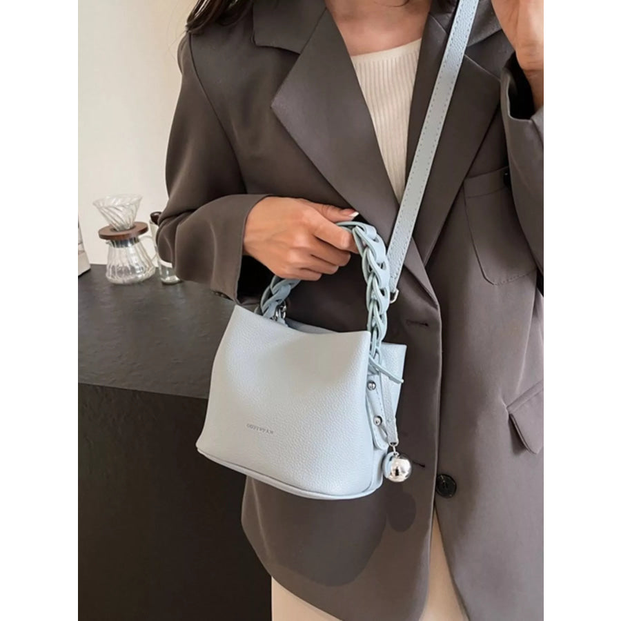 Leather Crossbody Bag with Braided Handle Blue / onesize Apparel and Accessories