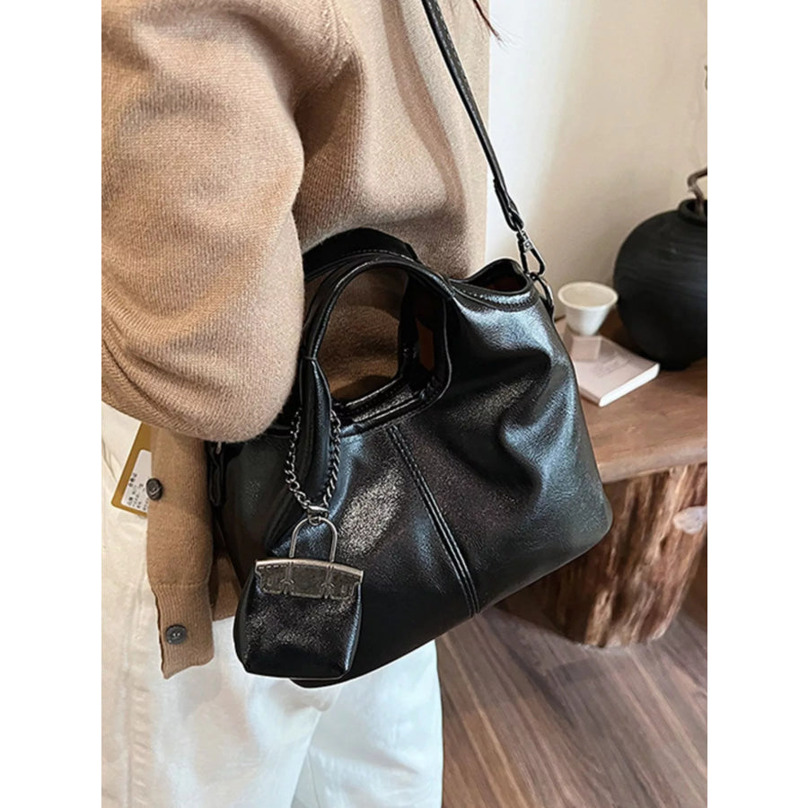Leather Crossbody Bag with Charm Black / One Size Apparel and Accessories