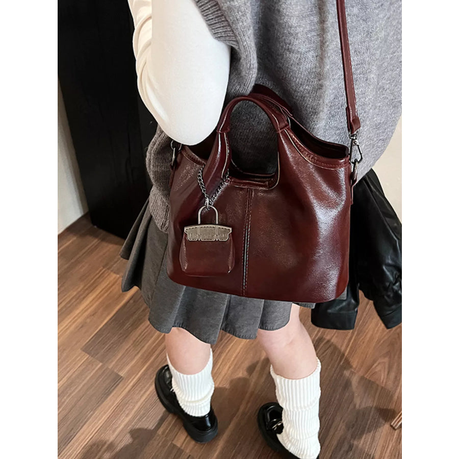 Leather Crossbody Bag with Charm Red / One Size Apparel and Accessories