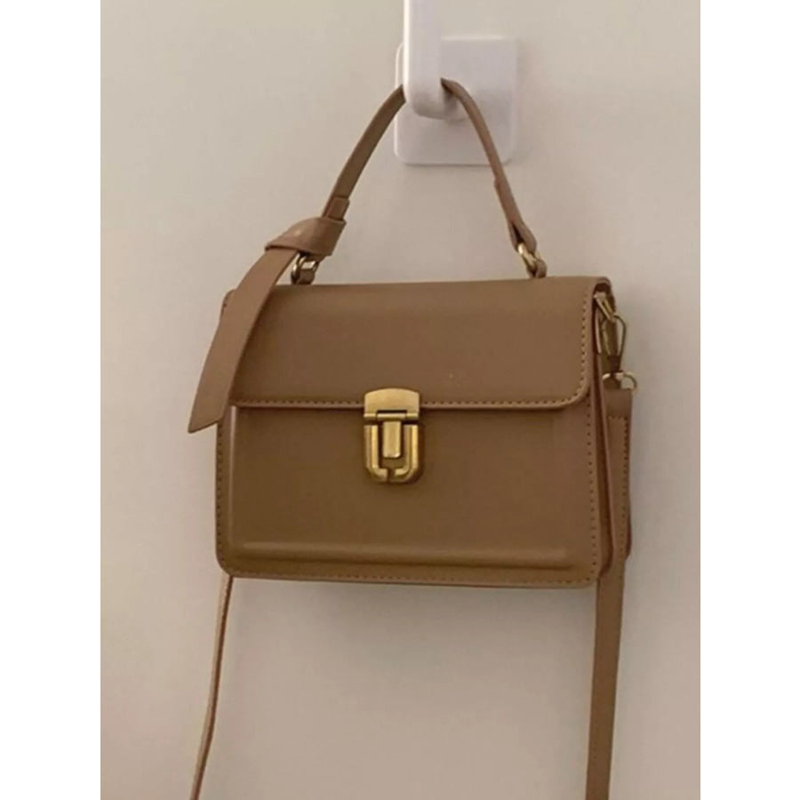 Leather Crossbody Bag with Golden Clasp Khaki / One Size Apparel and Accessories