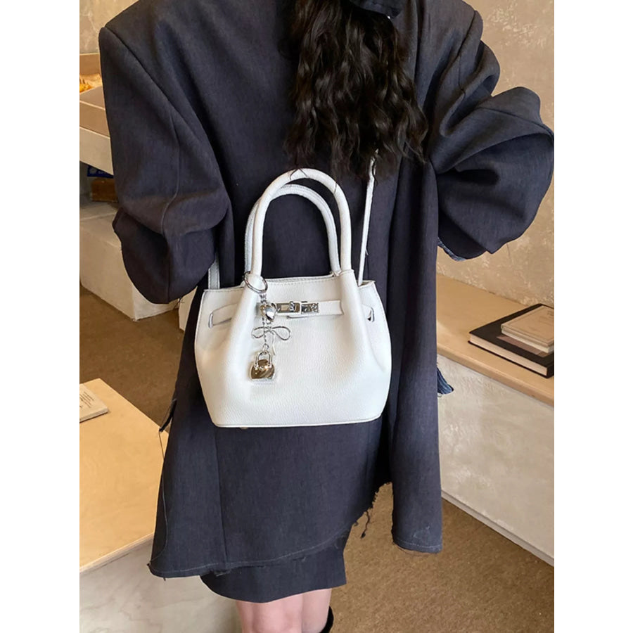 Leather Crossbody Bag with Lock Detail White / One Size Apparel and Accessories