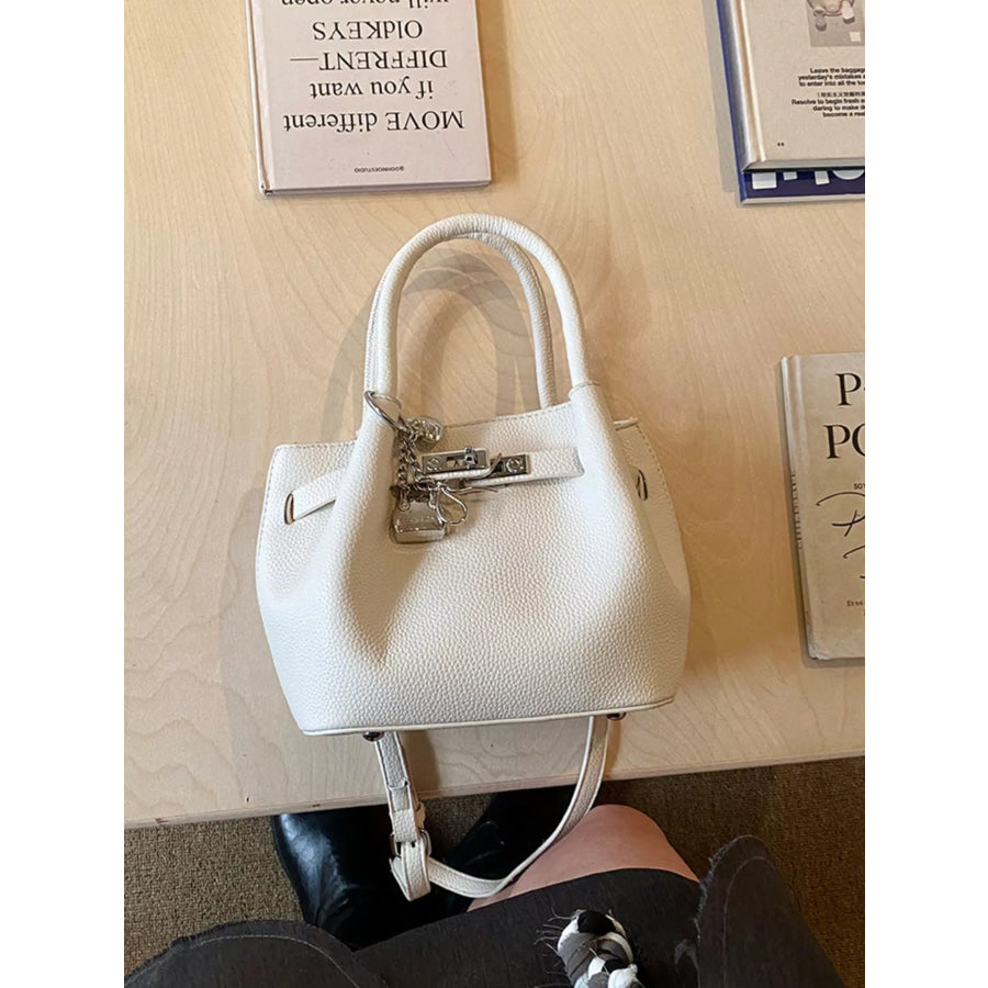 Leather Crossbody Bag with Lock Detail White / One Size Apparel and Accessories