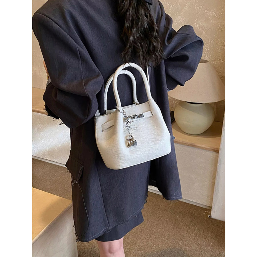 Leather Crossbody Bag with Lock Detail White / One Size Apparel and Accessories