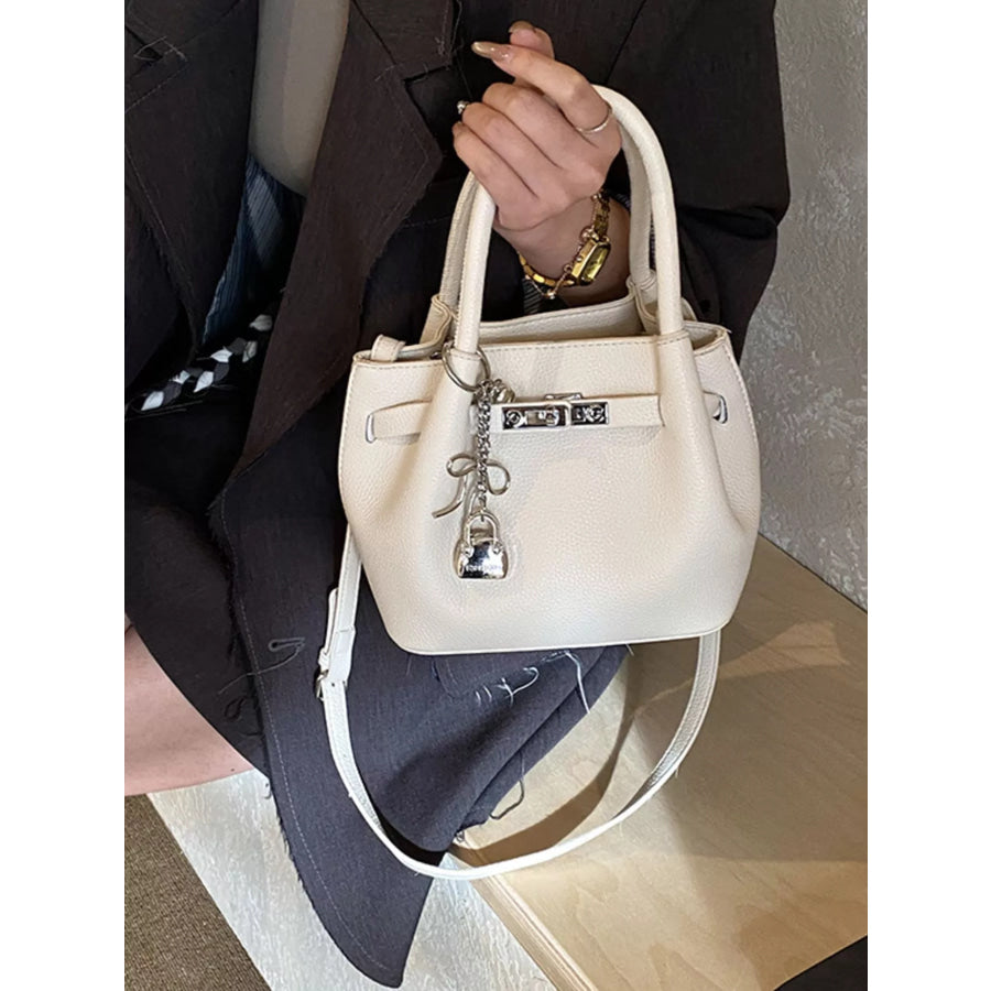 Leather Crossbody Bag with Lock Detail White / One Size Apparel and Accessories