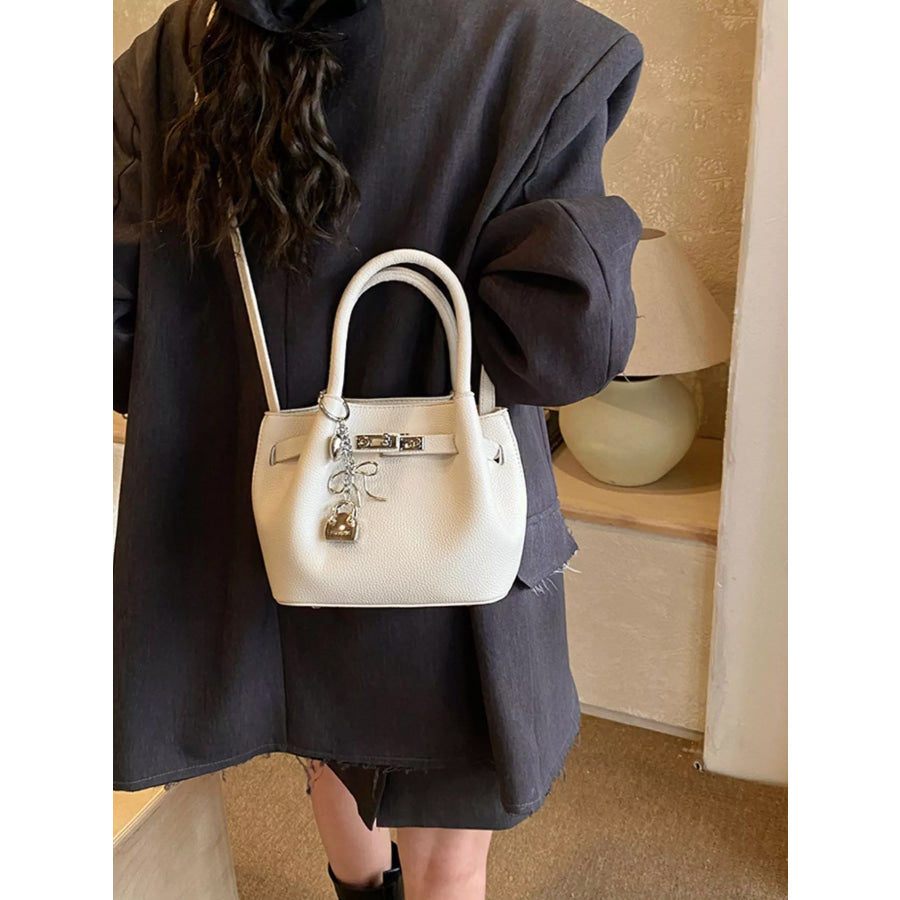 Leather Crossbody Bag with Lock Detail White / One Size Apparel and Accessories