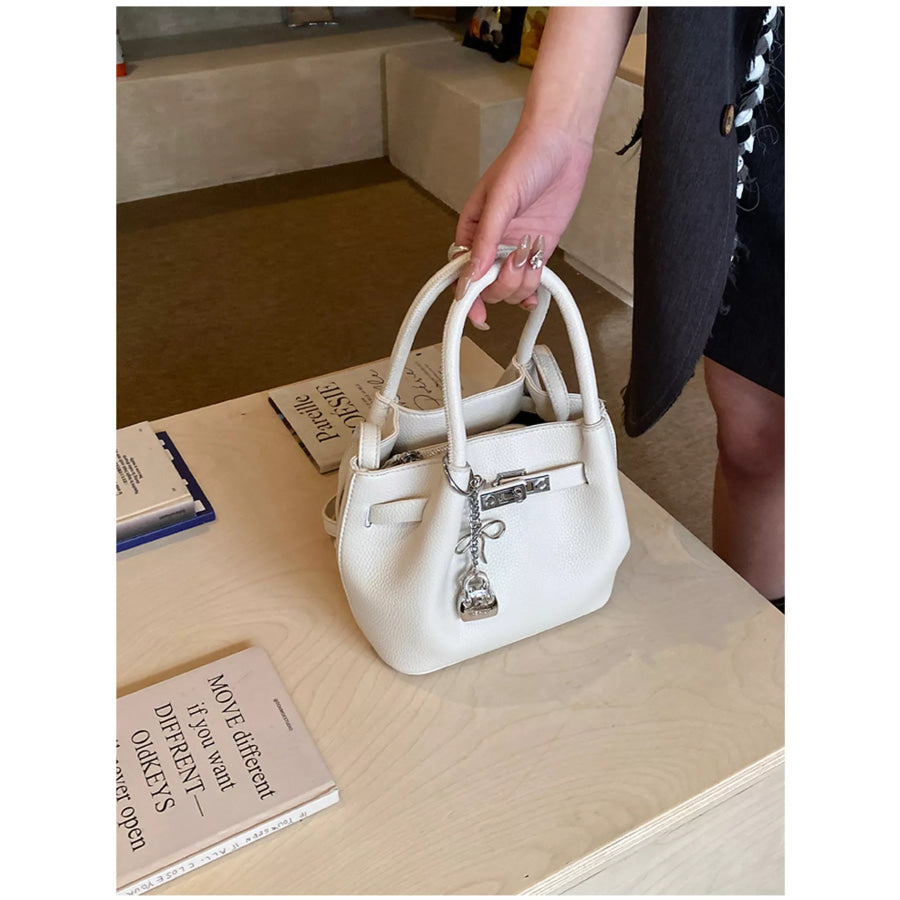 Leather Crossbody Bag with Lock Detail White / One Size Apparel and Accessories