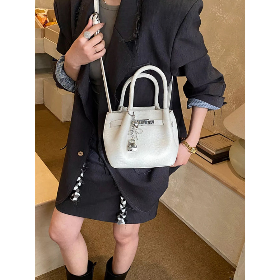 Leather Crossbody Bag with Lock Detail White / One Size Apparel and Accessories
