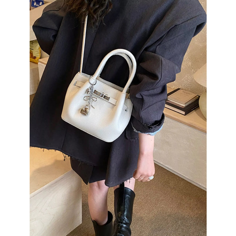 Leather Crossbody Bag with Lock Detail White / One Size Apparel and Accessories