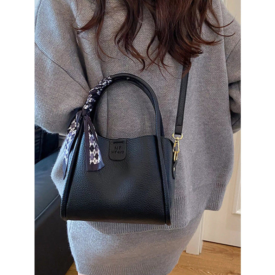 Leather Crossbody Bag with Scarf Accent Black / One Size Apparel and Accessories