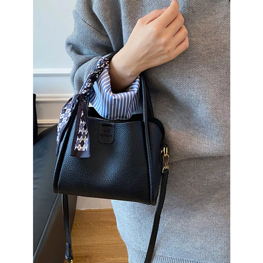 Leather Crossbody Bag with Scarf Accent Black / One Size Apparel and Accessories