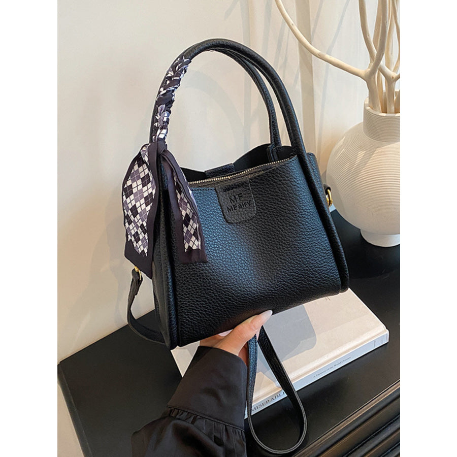 Leather Crossbody Bag with Scarf Accent Black / One Size Apparel and Accessories