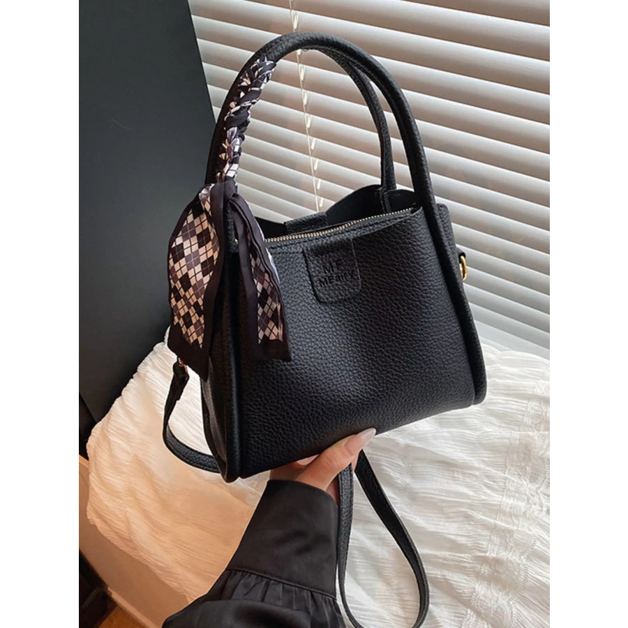 Leather Crossbody Bag with Scarf Accent Black / One Size Apparel and Accessories